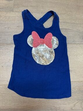 Disney Navy Tank Top with Gold Sequined Minnie and Pink Bow